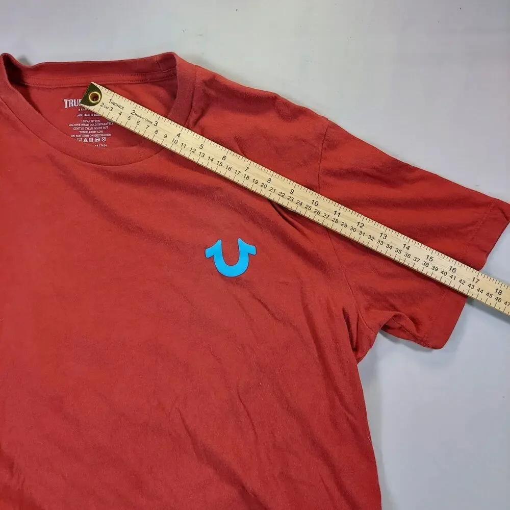 True Religion Buddha Guitar Logo Red Short Sleeved T-Shirt Men's Large 106224